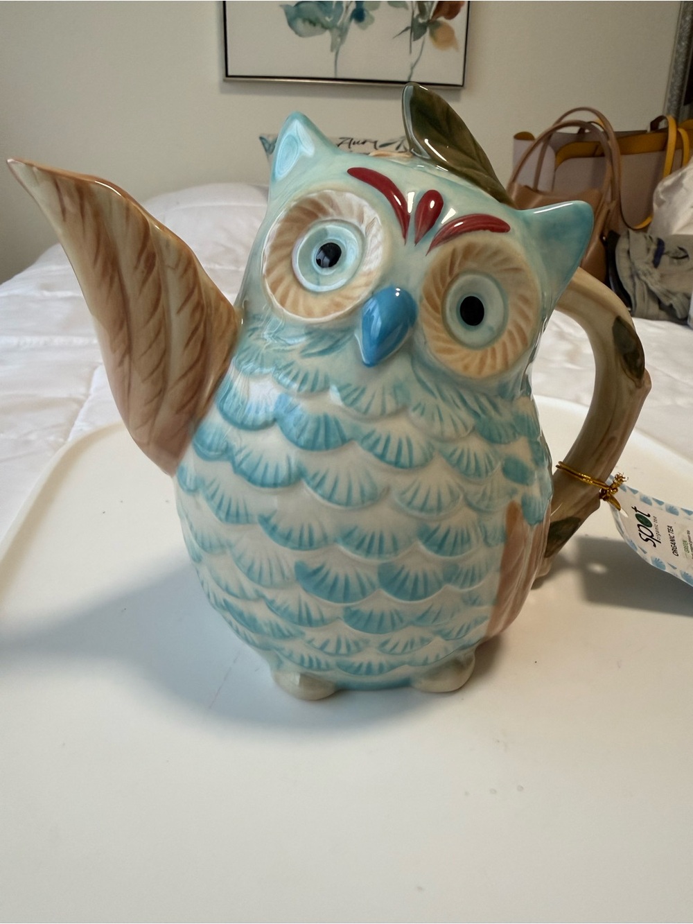 SPOT ORGANIC TEA, WISE OWL TEAPOT GIFT, SET WITH ORGANIC TEA PACKETS